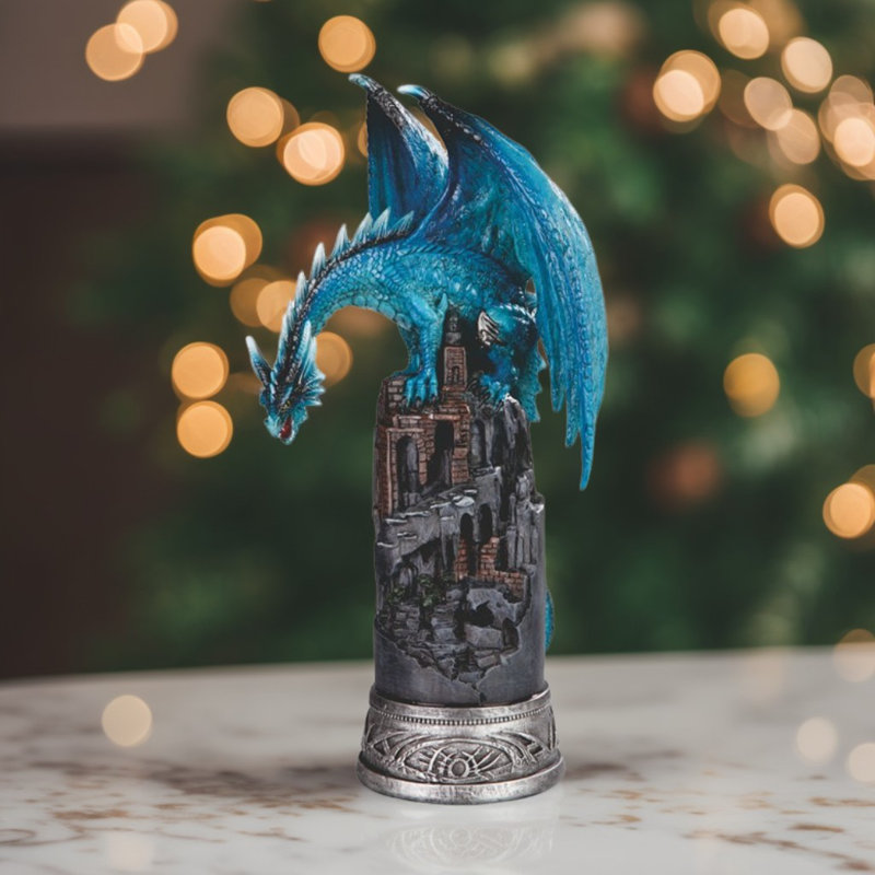 Figurine 12,5 "H Blue Dragon on Castle