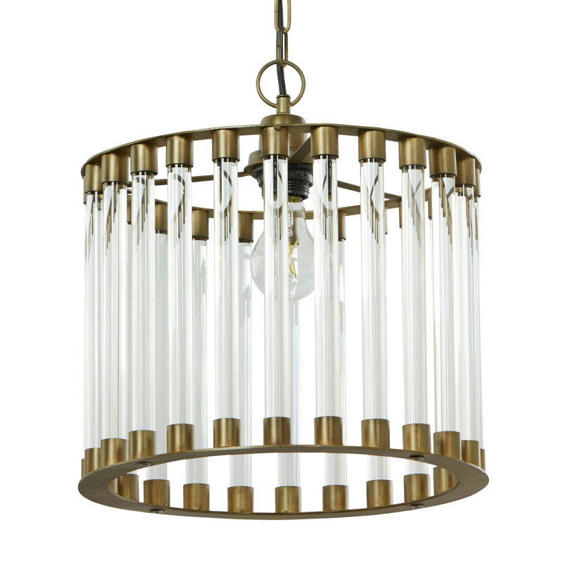 13"W Dornall Clear Glass and Metal Drum Chandelier, Gold