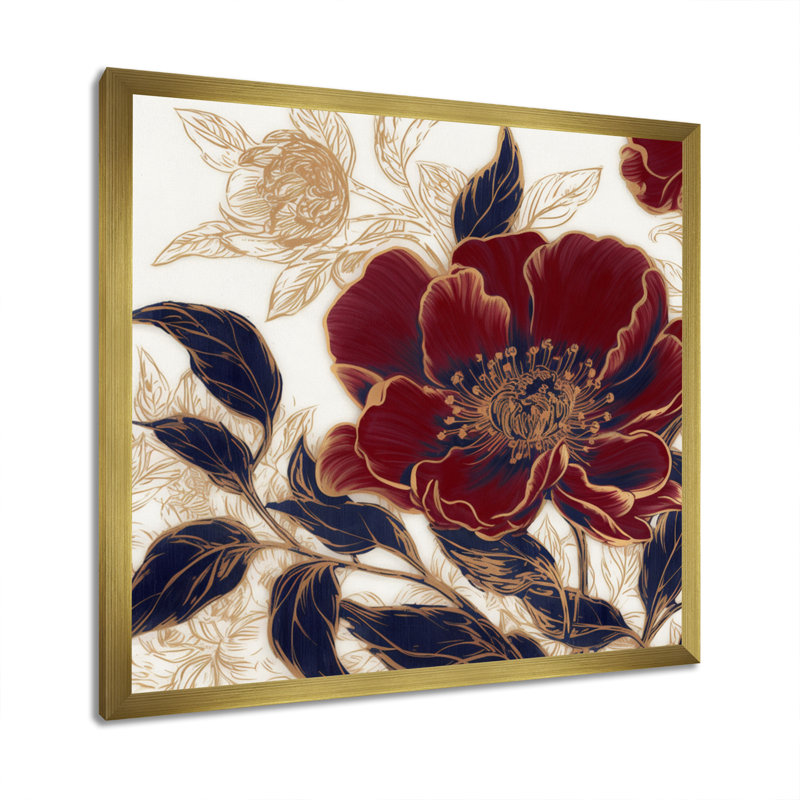 «Dario Red Blue Carnation Flower I», reproduction sur toile, H 24 po x l 24 po x P 1 po, Cadre flottant doré
