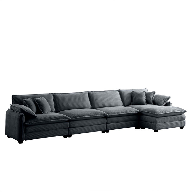 Canapé modulaire moderne en U, canapé modulaire 5 places avec 1 repose-pieds, chenille, Mousse grise