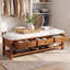 Banc de 55 po en bois massif avec tiroirs, étagère à coussins et à chaussures, banc à chaussures rembourré, banc de rangement de ferme pour vestibule, chambre à coucher, vestibule