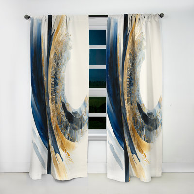 Dargan - Blue And Gold Swirl Abstract IV - Abstract Spirals Curtain - Velvet Room Darkening - 1 panel