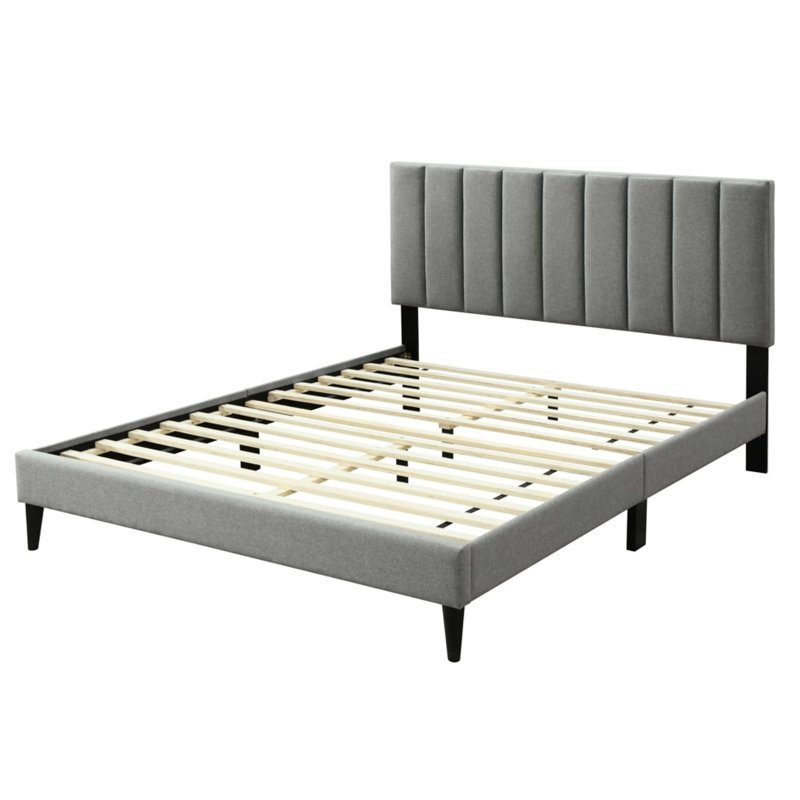 Grand lit connecté dans une boîte, tête de lit en tissu gris, P 85,04 po x l 64 po, H 42,5 po, boîte d'apparence 72 lb avec saturation, foyer 63,24 po