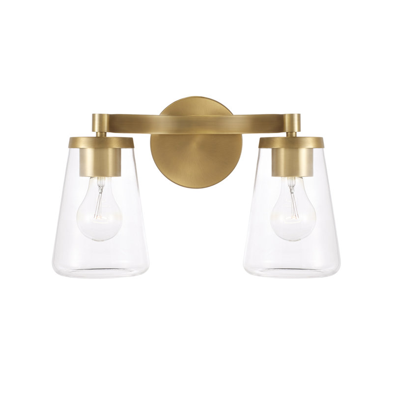 15" W x 9.5" H 2-Light Vanity in Aged Brass with Clear Glass, 2, Aged Brass
