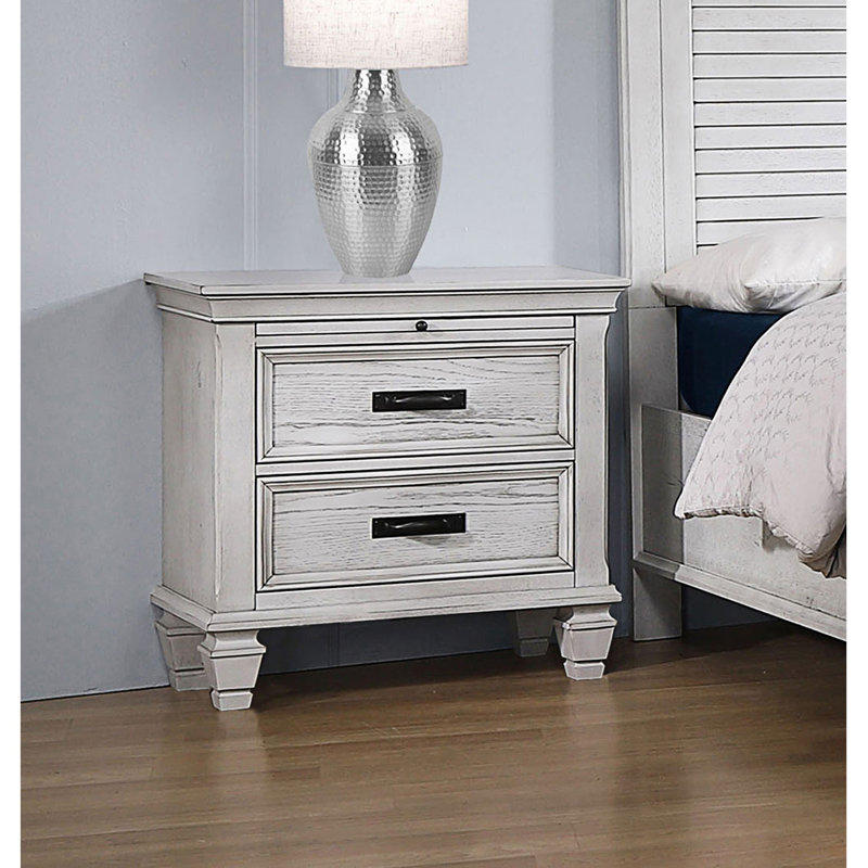 Nightstand With 2 Drawers And Pull-Out Service Tray, Bed Side Table