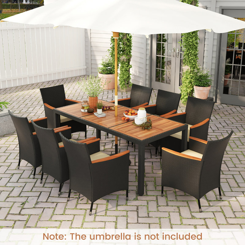 9 Pcs Patio Dining Set For 8 Large Conversation Set W/ Umbrella Hole Seat Cushion