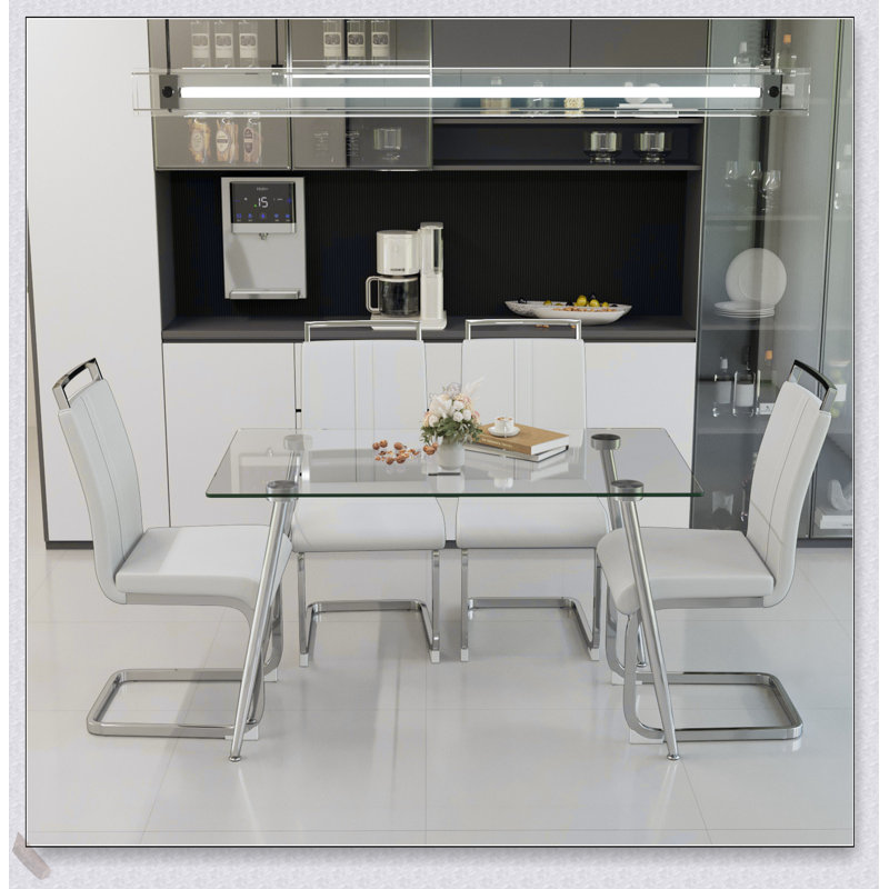 Ensemble de table de salle à manger moderne en verre trempé de 51 pouces pour 4 personnes