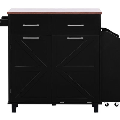 47.2-inch Kitchen Island With Drop Leaf, Removable Mobile Side Shelf, Pot Organizer, And 9 Wheels For Island, Smooth Rotation