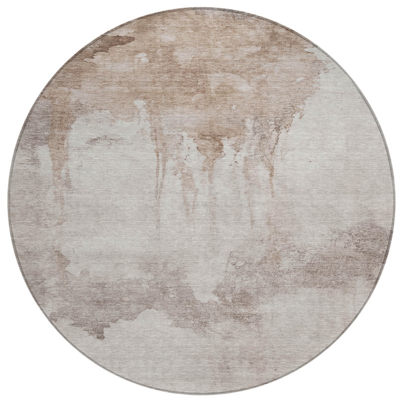 Machine Washable Indoor/Outdoor Xhevrie Taupe Rug, Round 8'
