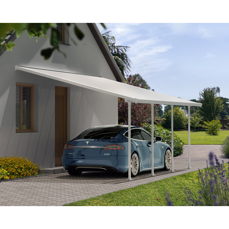 Palram - Canopia Feria 13' W x 20' D  Galvanized Steel Polycarbonate Carport Canopy White/Diffused Clear