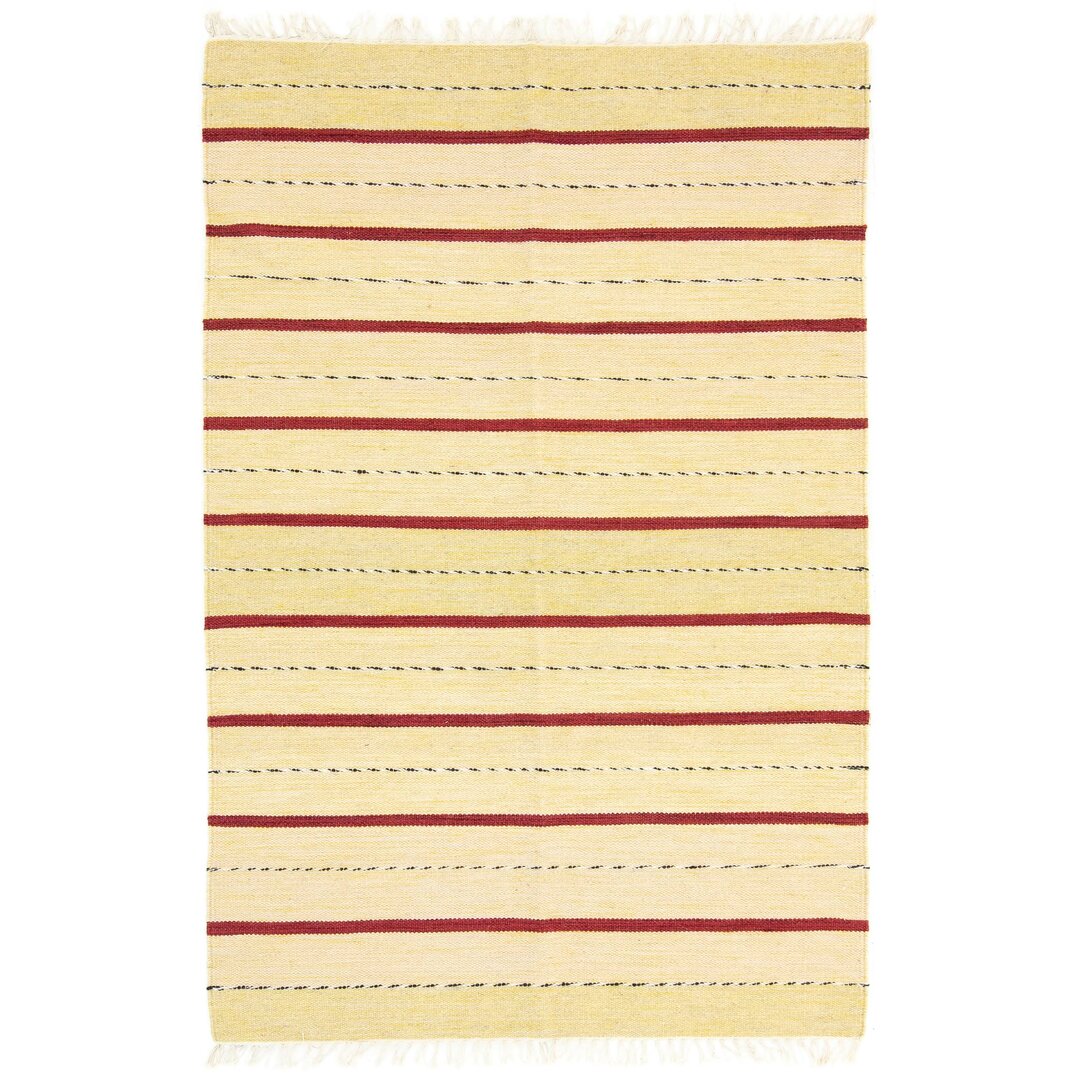 Handgefertigter Kelim-Teppich Whitney aus Wolle in Beige/Rot