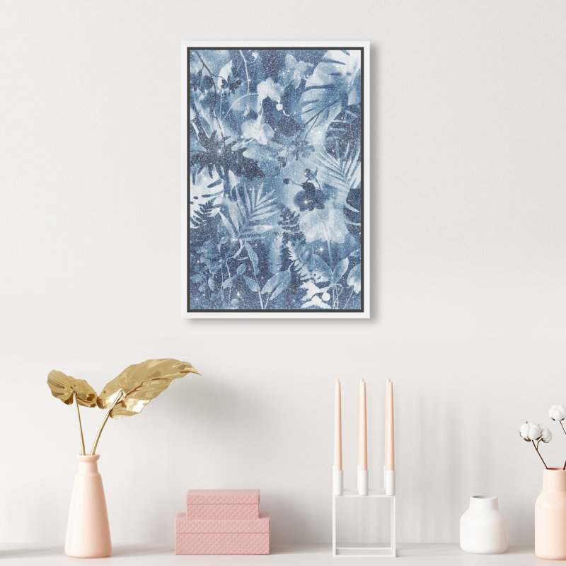 Blue Foliage Print by Oliver Gal, 11"H x 16"W, White Floater Frame