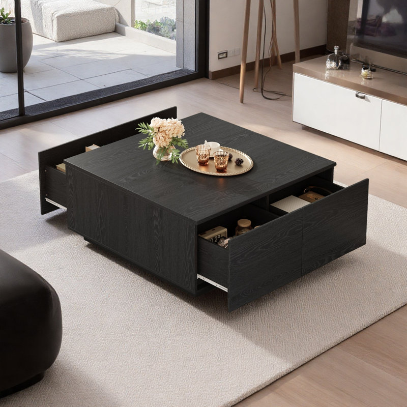 Table basse 33,2 "carrée en MDF avec 4 tiroirs, Noir