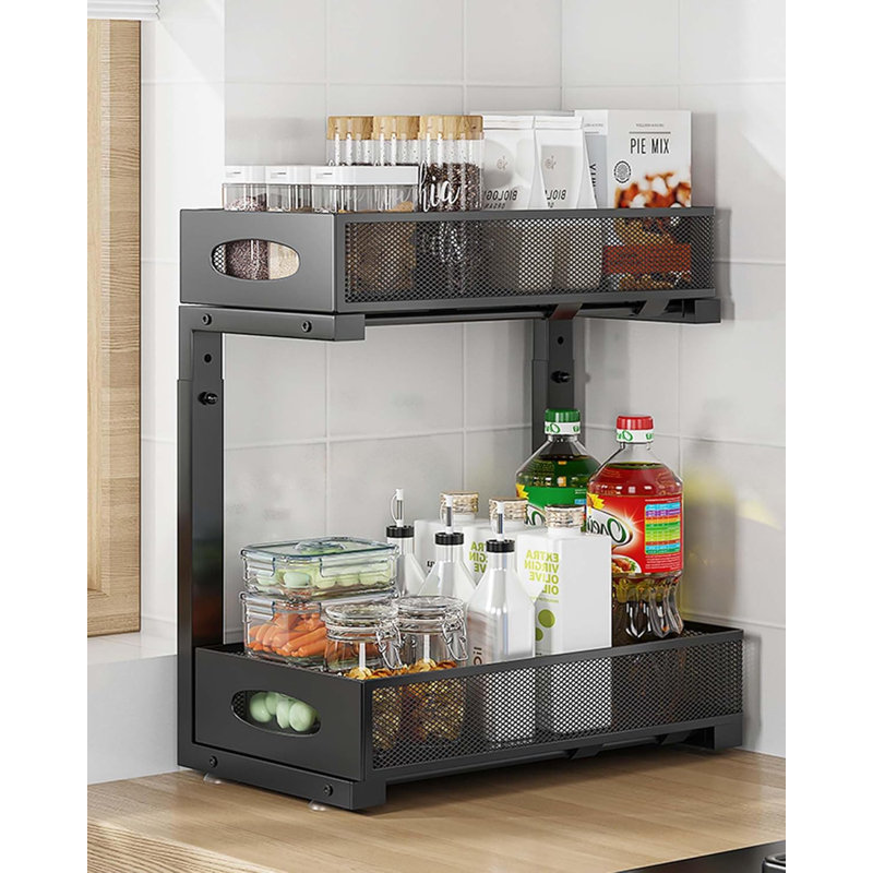 Rangement sous évier à 2 niveaux avec tiroirs coulissants, hauteur réglable, acier au carbone durable, rangement peu encombrant pour la cuisine, la salle de bain et le bureau