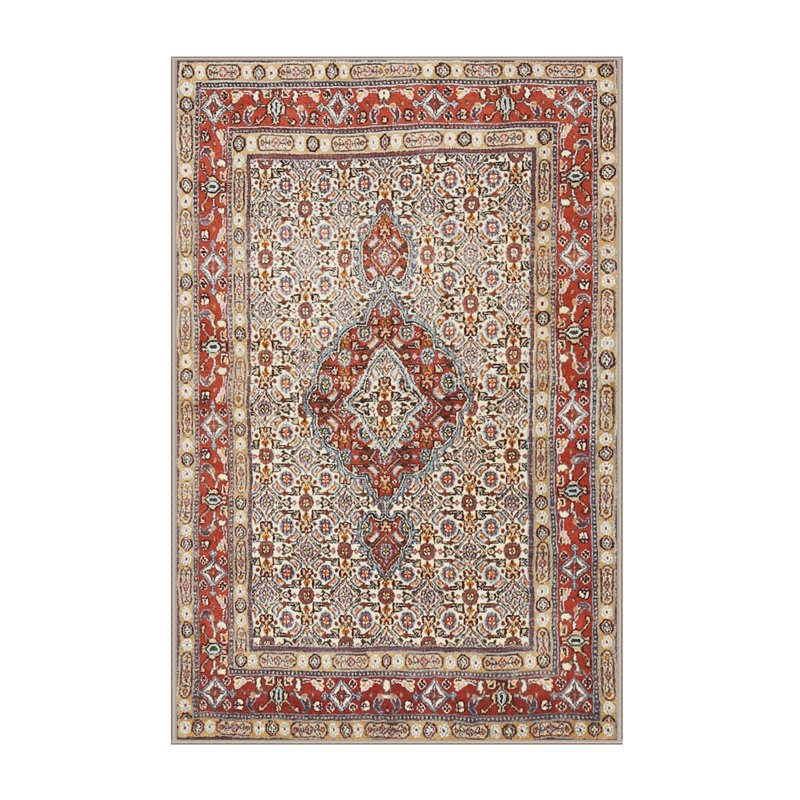 Tapis en laine beige / rouge, Rectangle 7 pi x 10 pi