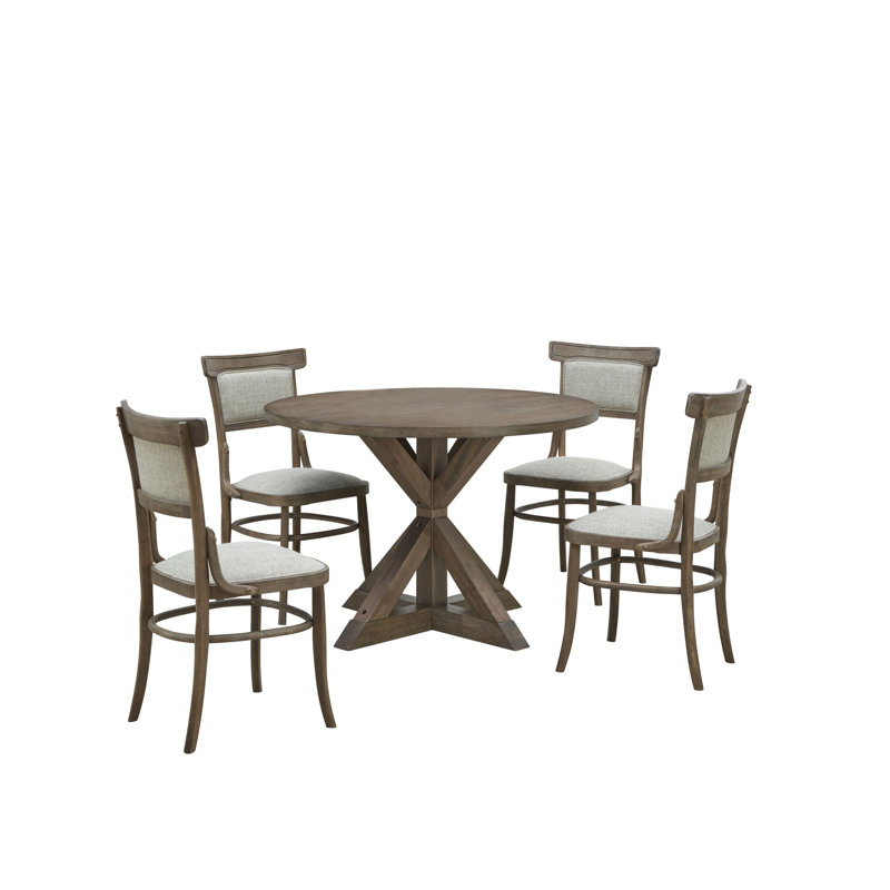 Diana Dining Table With 4 Dining Chairs, Vintage Walnut, Peppered Linen/Vintage Walnut