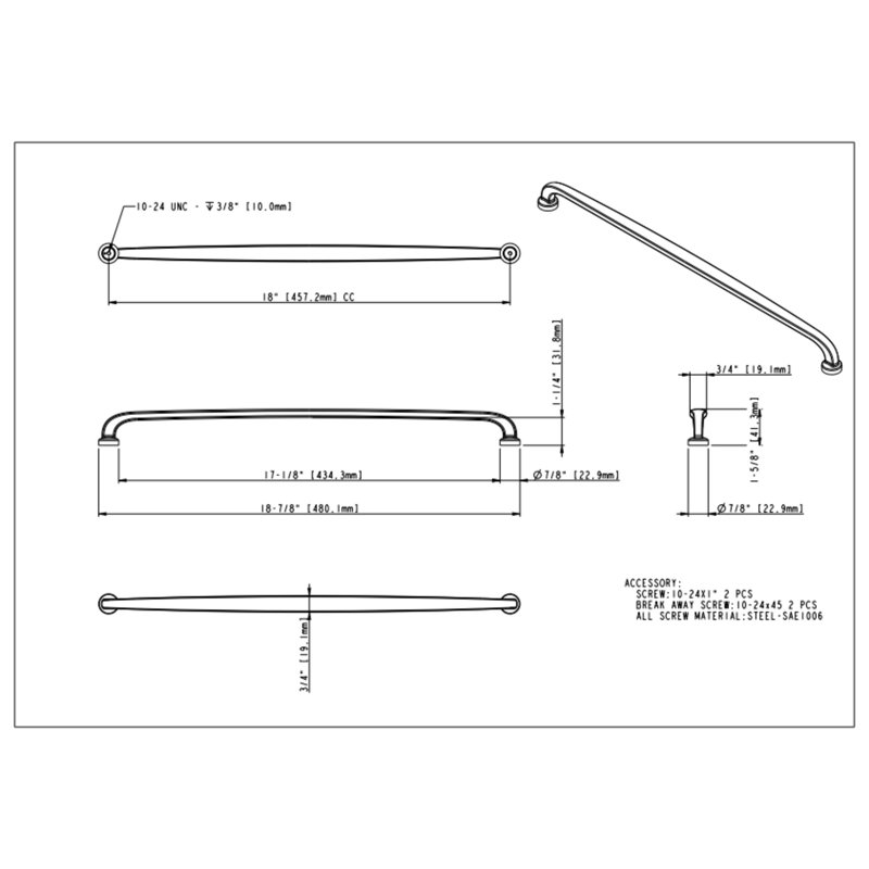 Weser 305 Mm Center-To-Center Bar Pull, 18 7/8", Brushed Pewter