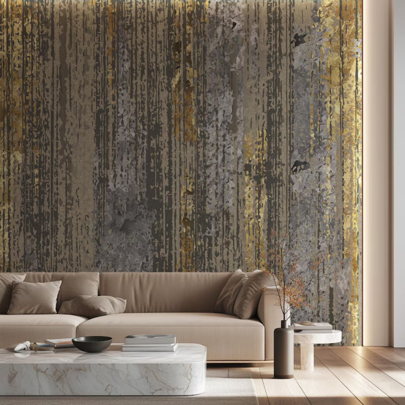 Papier peint à rayures géométriques de luxe avec accents dorés, décoration murale moderne abstraite, L 108 po x l 96 po