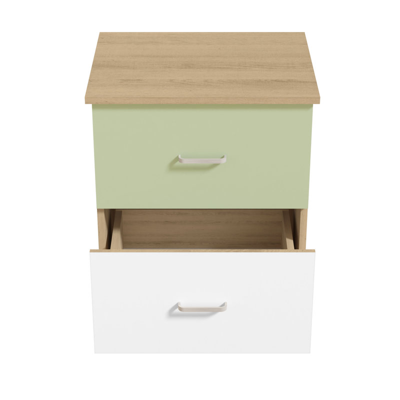 Allyannah 23.6" 2-Drawer Nightstand, Oslo Oak/Sage Green/White/Cool Gray, Individual