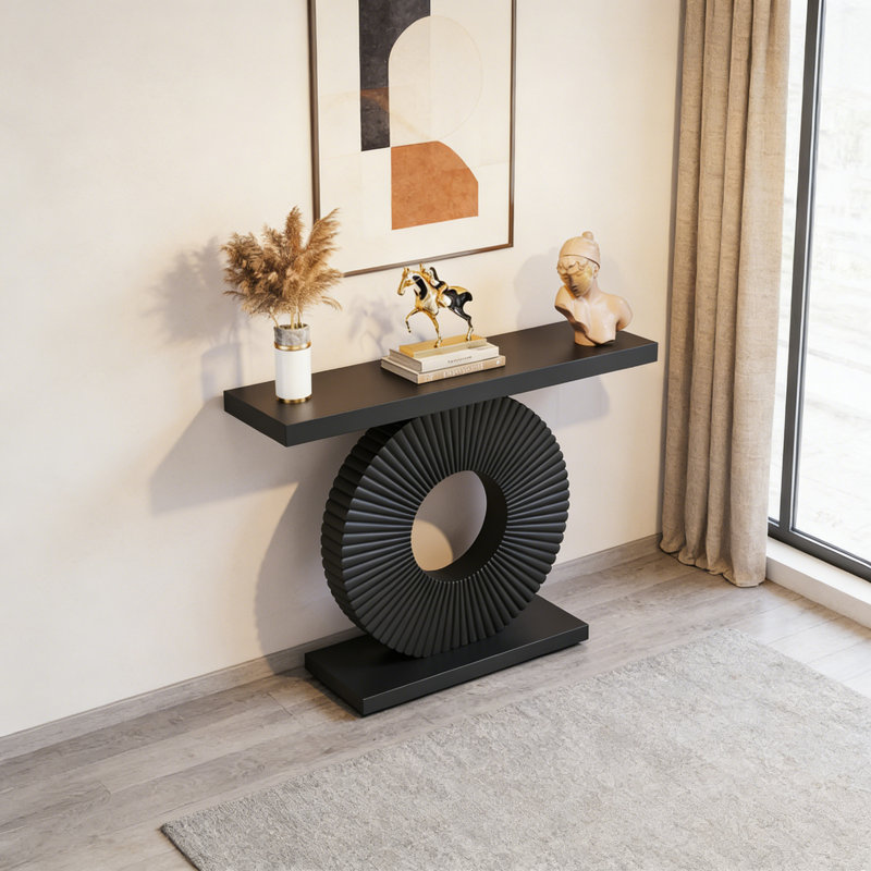 Console moderne 40 po, canapé en bois avec base géométrique, Noir