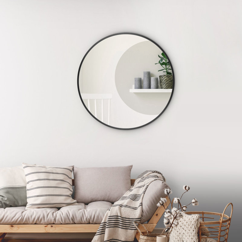 Miroir mural moderne à cadre rond, 30 po x 30 po, Noir