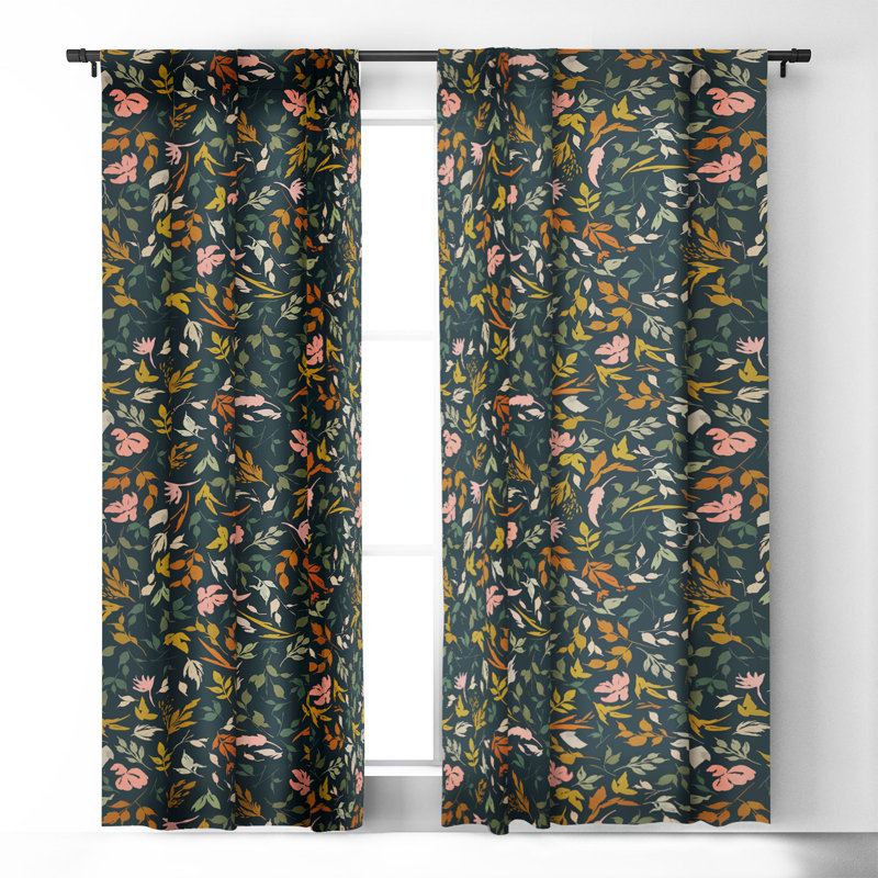 Wild Leaves Nature Dark Blackout Polyester Window Panel