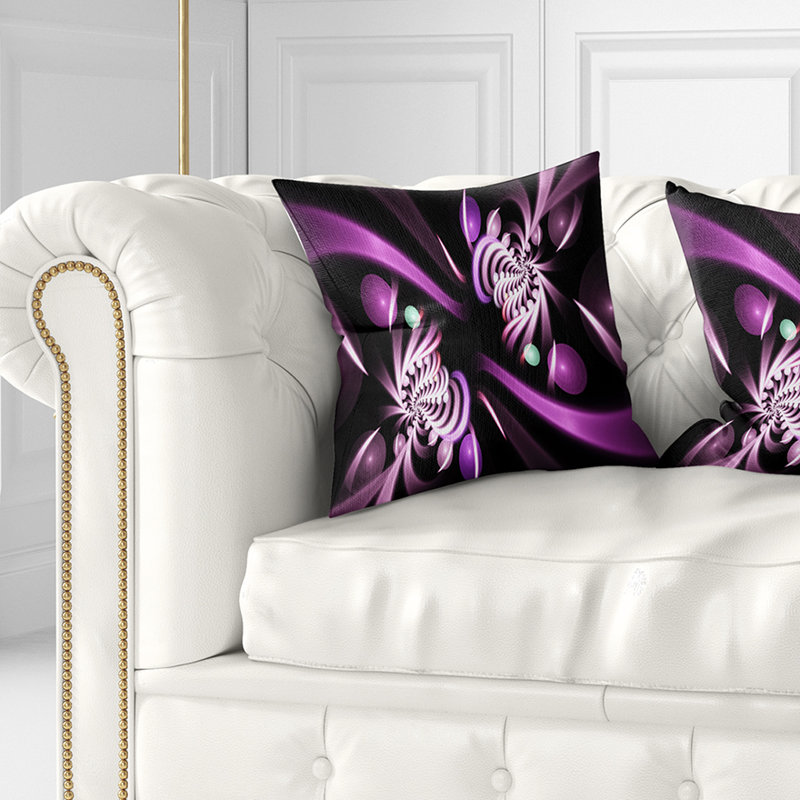 Purple on Black 3D Surreal Art - Floral Printed Pillow, 16" x 16", Throw Pillow