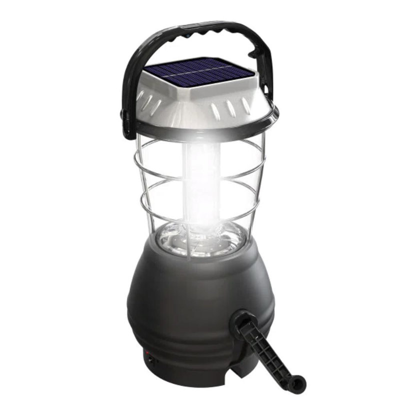 Black Solar Powered LED Camping Lantern with Hand Crank