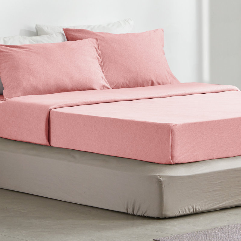Ensemble de draps en jersey 100% coton 145 fils, Simple, Rose