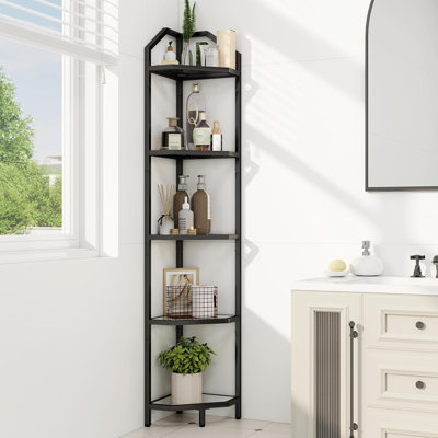 5 Tier Corner Wall Shelf Stand(Black)