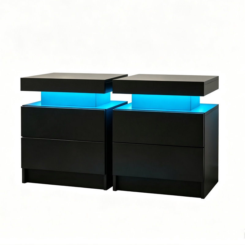 Ensemble de 2 tables de chevet à DEL avec 2 tiroirs pour la chambre à coucher
