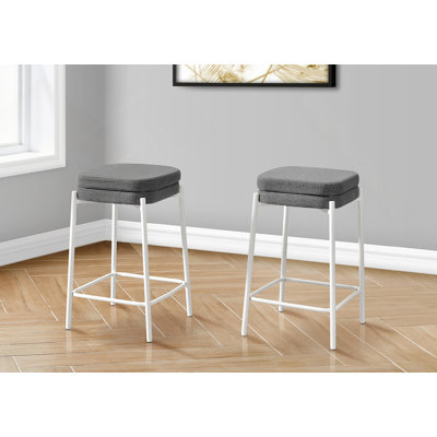 Contemporary Grey Fabric Barstools With White Metal Legs, Set Of 2, Perfect For Modern Kitchens And Counters