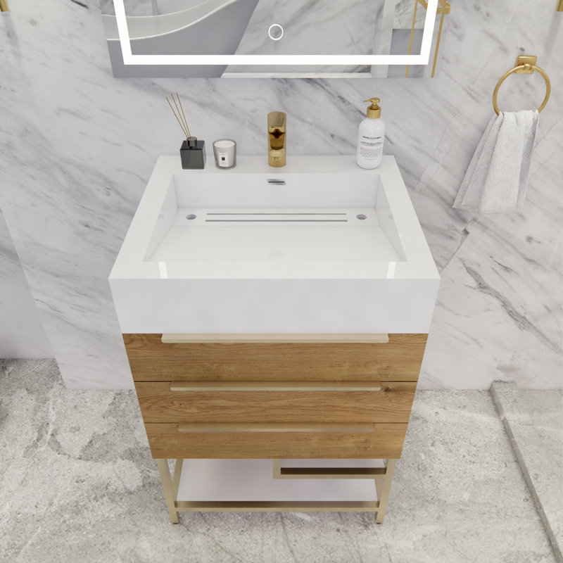 Glasgow 23.5'' Single Bathroom Vanity with Acrylic Top, Oak