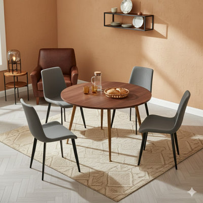 Light Grey & Dark Grey Leather Dining Chair With Metal Legs, Modern Upholstered Chair Set Of 4 For Kitchen, Restaurant, Living, Meeting Room
