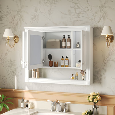 Armoire à pharmacie murale de 35 pouces avec miroir et tablette ouverte, armoire de rangement au-dessus de la toilette pour salle de bain