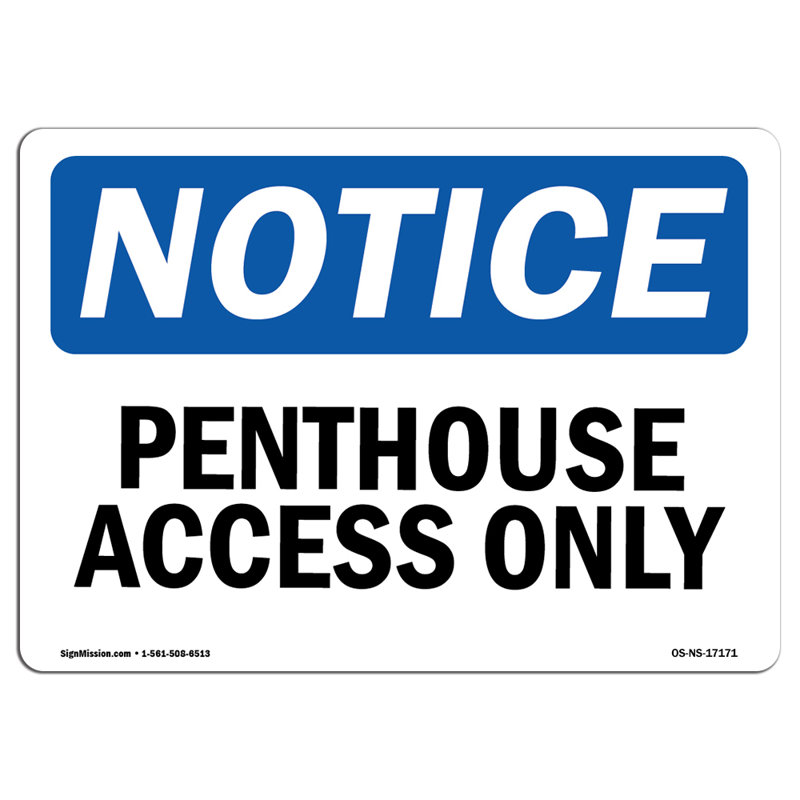 Enseigne en plastique Penthouse Access Only 14 po x 10 po