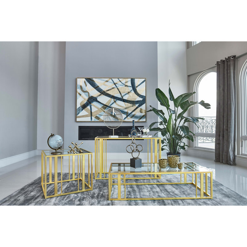 Adri Matte Brass 47.25'' Rectangular Glass Console Table
