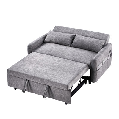 Canapé-lit de 55,1 po avec canapé-lit et dossier amovible, poches de rangement, 2 coussins moelleux, ports USB pour salon, chambre à coucher, appartement, bureau