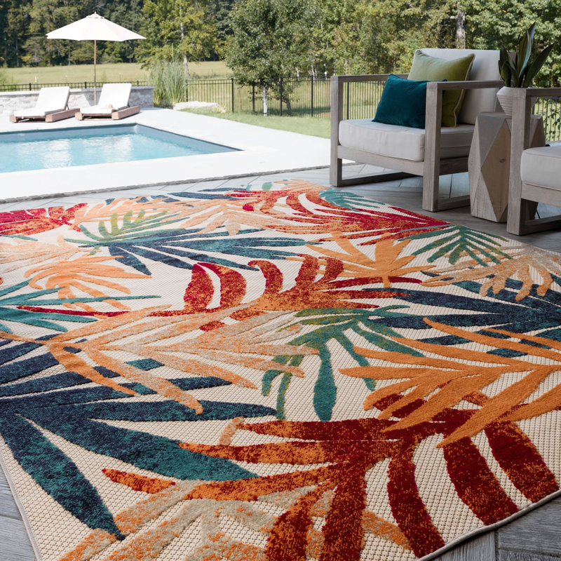 Fruitvale Water-Resistant Indoor/Outdoor Rug, Rectangle 8'10" x 12'2", Red/Blue/Orange