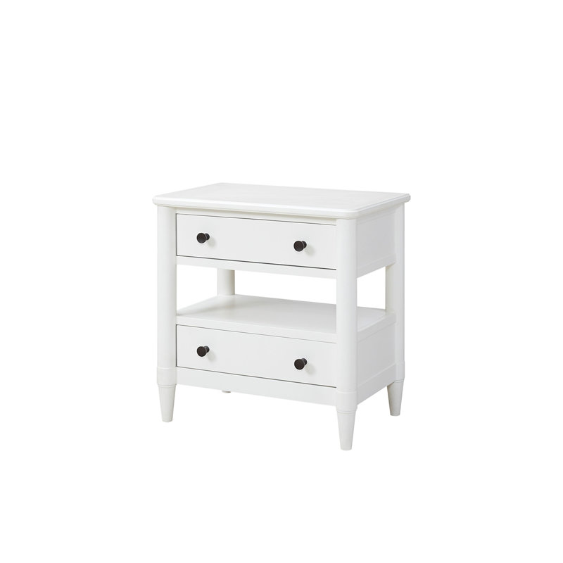 Table de chevet ouverte avec 2 tiroirs, Blanc