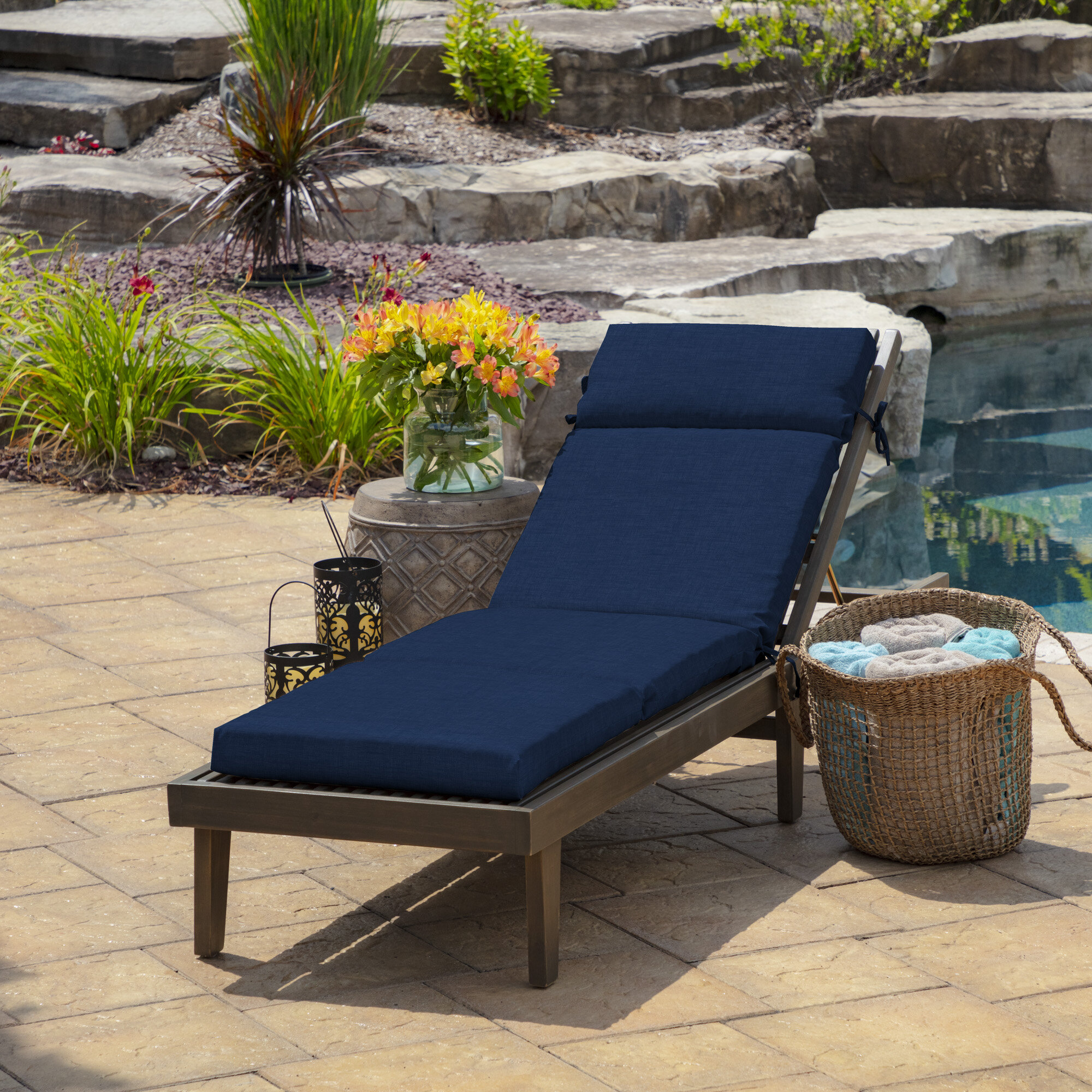 Chaise Lounge Chair Cushion 72 Tufted Padded Outdoor Patio Pillow Deck  Pool Tan