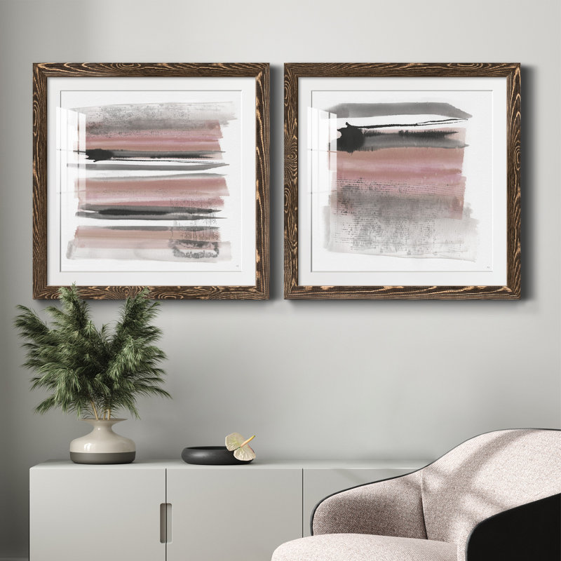 Sundown Turnwood I - ensemble de 2 peintures encadrées, Encadré de bois de noyer, H 31,5 po x l 63 po x P 1,5 po