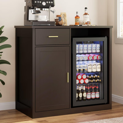 Armoire de bar moderne 39,4 po avec mini-réfrigérateur, tiroir et rangement