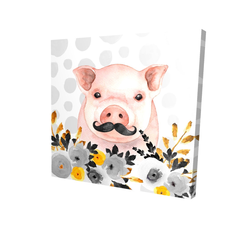 Petit cochon déguisé en toile noire | Décoration de chambre animal, H 24 po x l 24 po