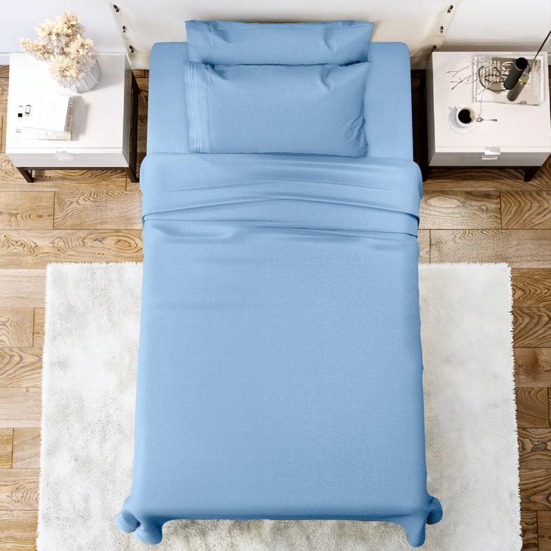 Ensemble de literie en microfibre 1800 Series, Ensemble de draps pour lit simple avec 1 taie d'or, Bleu