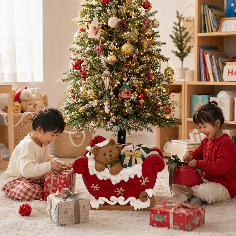 Support pour sapin artificiel en forme de traîneau d'ours de Noël, base décorative en oxyde de magnésium pour sapin de Noël artificiel, décoration intérieure pour les fêtes.