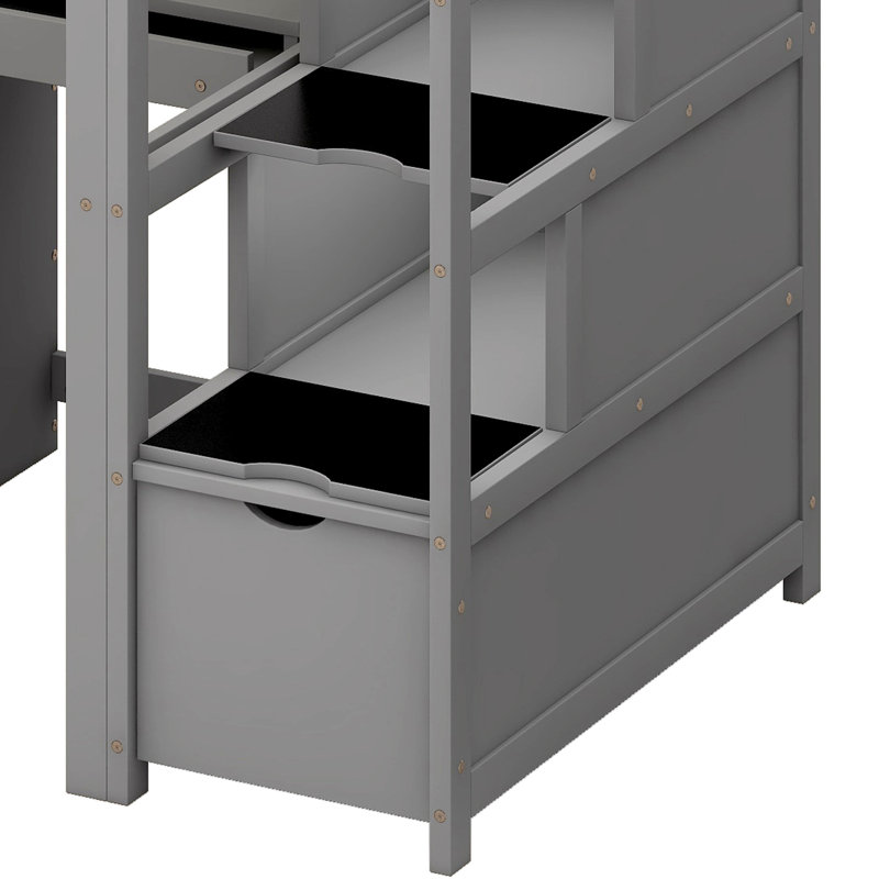 Lit mezzanine simple avec tiroirs Pervin Kids, Gris