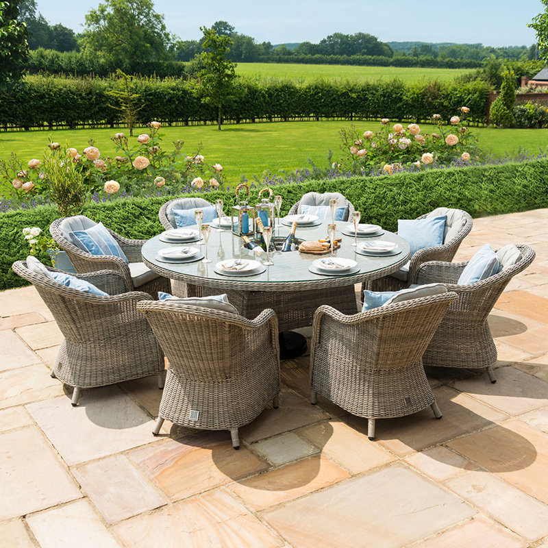Lotta Heritage 8 Seat Round Rattan Dining Set - with Ice Bucket & Lazy Susan, Grey, Off White