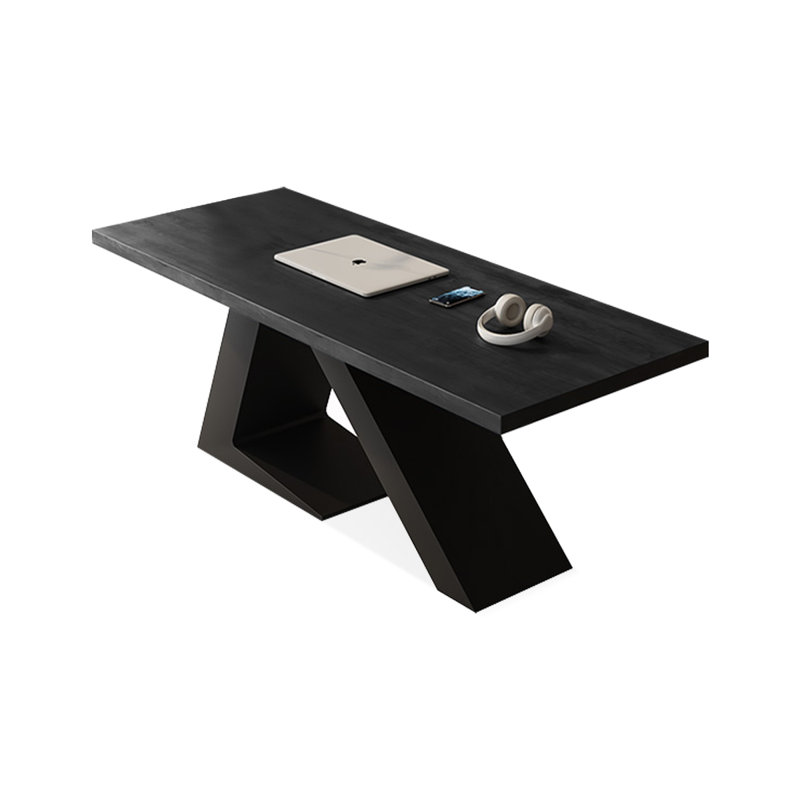 Rectangular Solid Wood+Iron desks, 29.53" H x 78.74" W x 31.50" D, Black