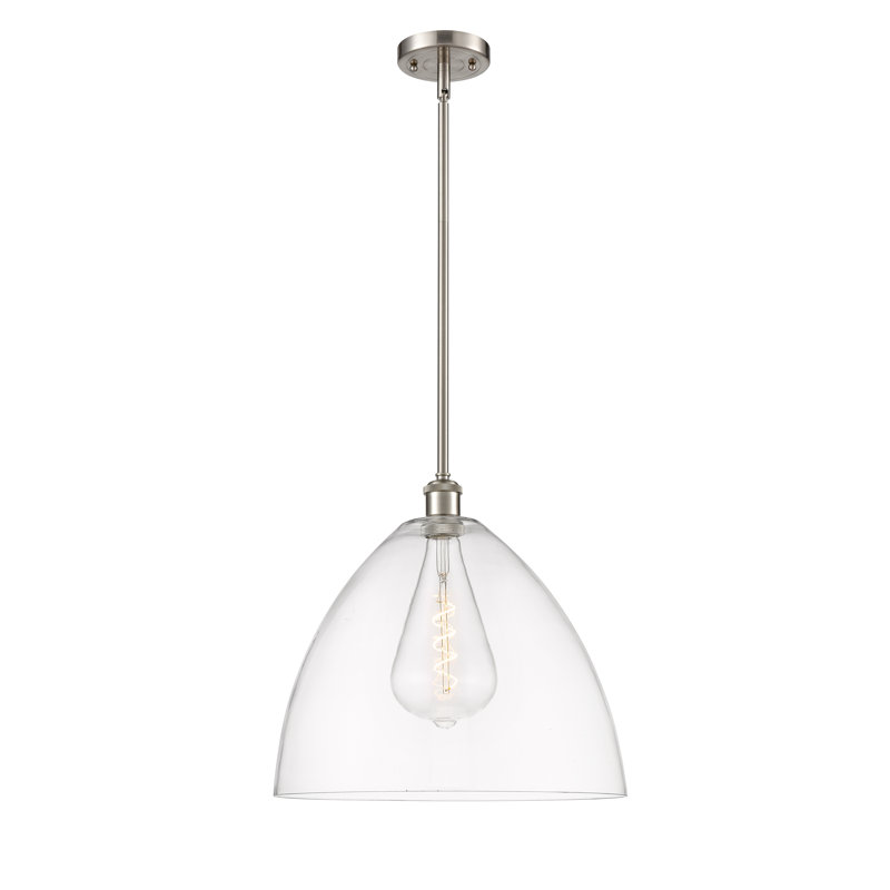 Luminaire suspendu en forme de globe à 1 lumière Alonta, Transparent, H 49,75 po x l 16 po x P 16 po, Nickel satiné brossé